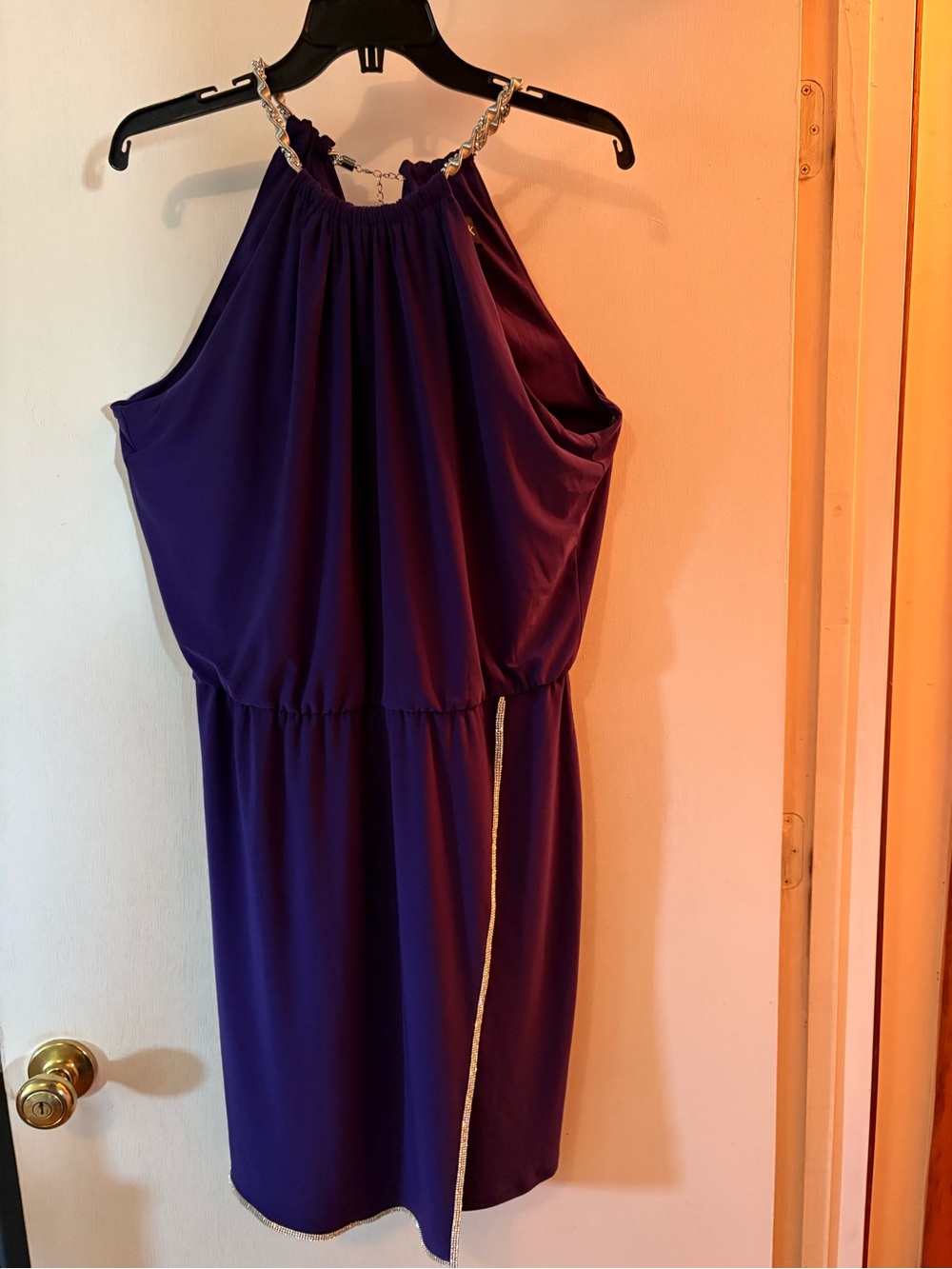 Elegant Purple Halter Dress with Chain Strap